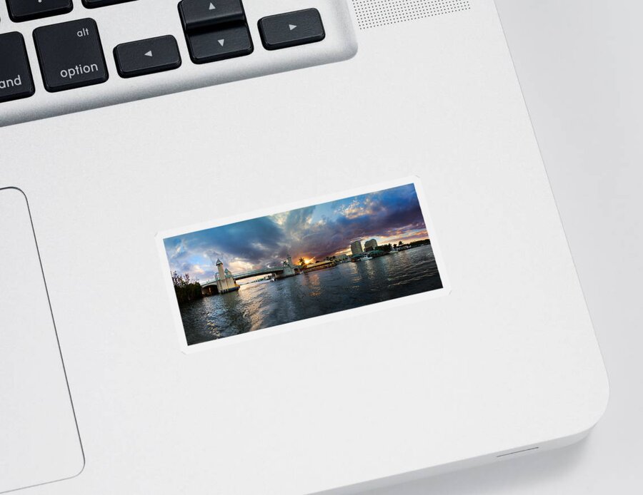 Boats Sticker featuring the photograph Sunset Waterway Panorama by Debra and Dave Vanderlaan