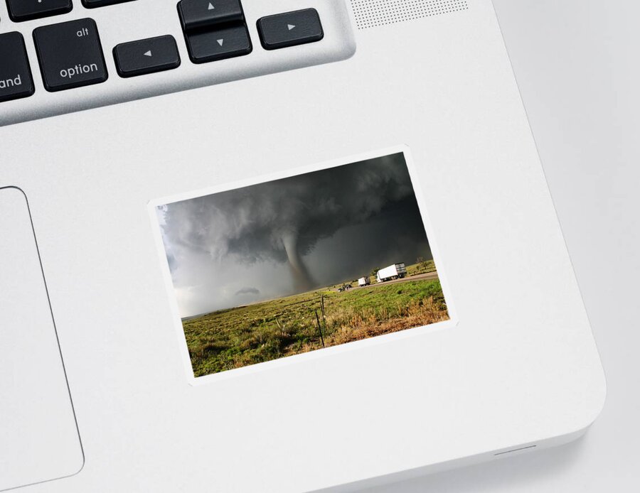 Atmosphere Sticker featuring the photograph Supercell And Trucks by Jason Persoff Stormdoctor