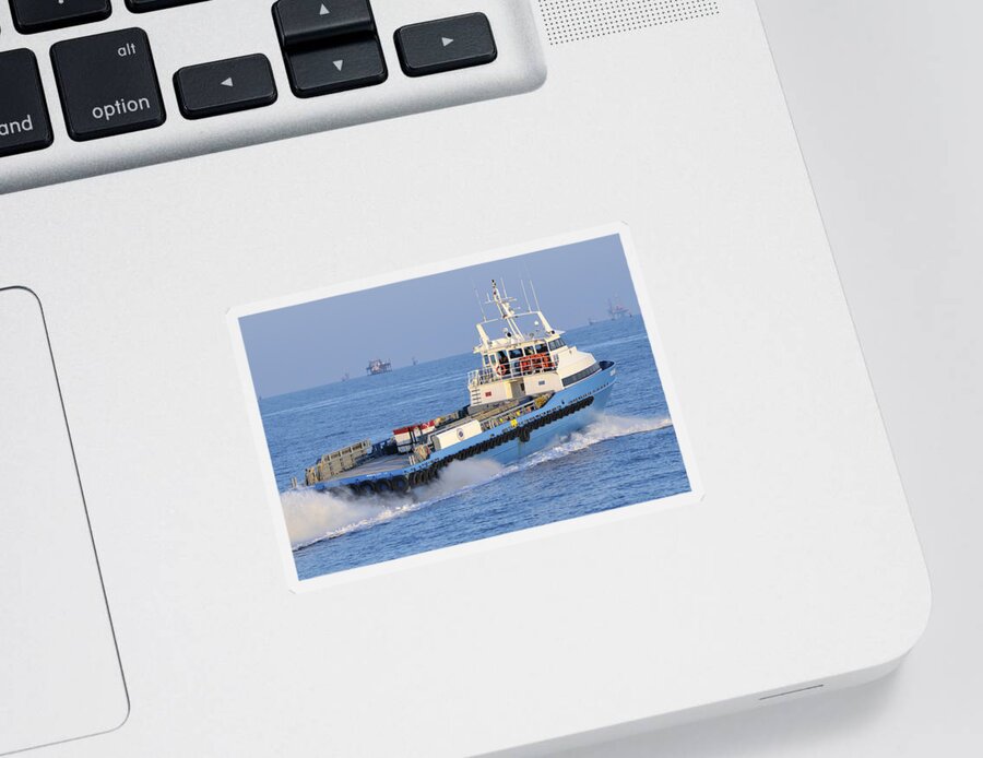 Supply Vessel Sticker featuring the photograph Supply Vessel heads to sea by Bradford Martin