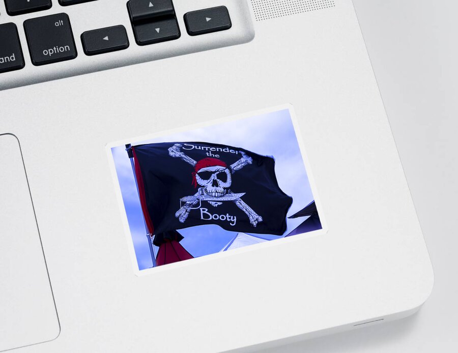 Surrender The Booty Sticker featuring the photograph Surrender The Booty Pirate Flag by Garry Gay