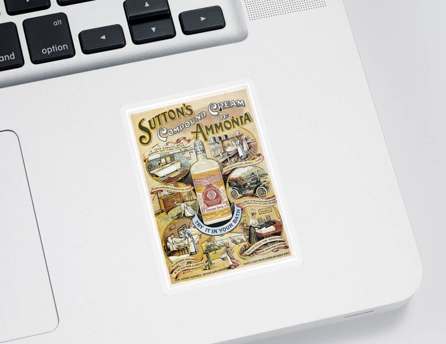 Sutton Sticker featuring the photograph Sutton's Compound Cream of Ammonia Vintage Ad by Gianfranco Weiss