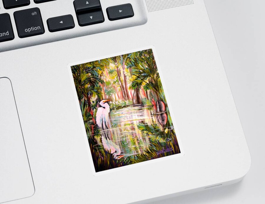 Egret Sticker featuring the painting Swamp Angel by Carol Allen Anfinsen