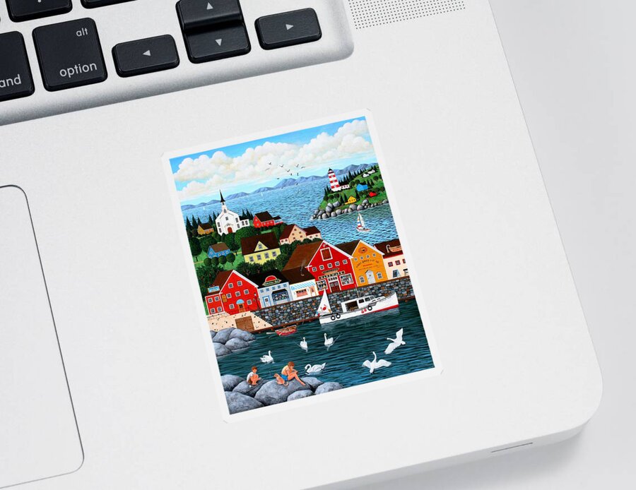 Seascape Sticker featuring the painting Swan's Cove by Wilfrido Limvalencia
