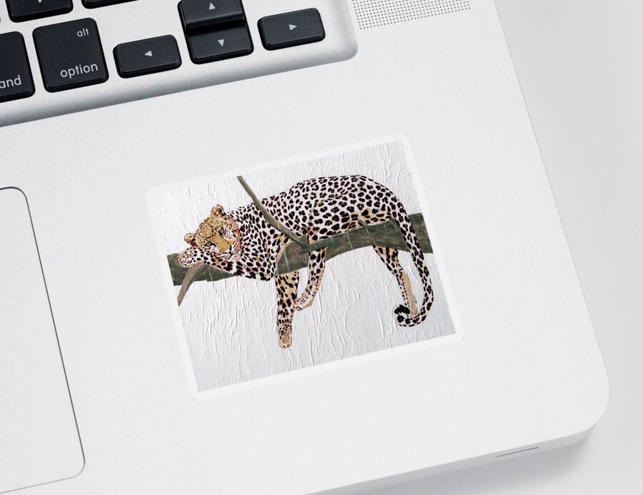 Leopard Sticker featuring the painting Taking a Break by Stephanie Grant