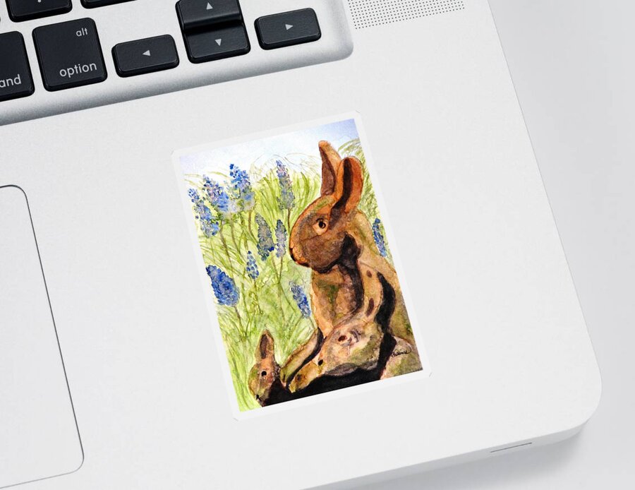 Rabbit Sticker featuring the painting Terra Cotta Bunny Family by Angela Davies
