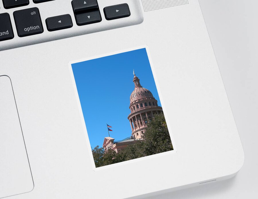 Texas State Capitol Sticker featuring the photograph Texas State Capitol With Pediment by Connie Fox