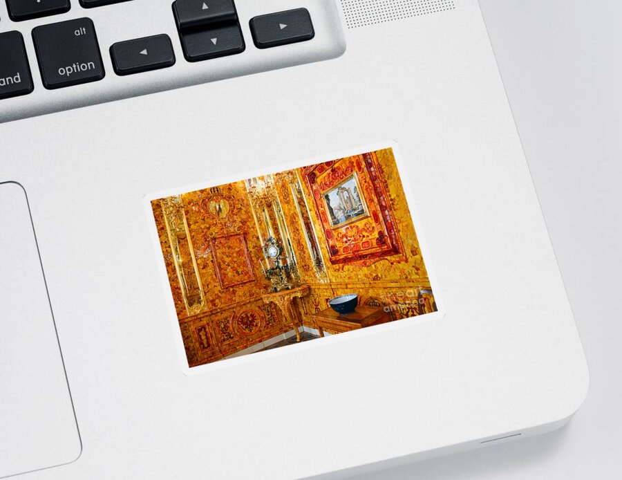 The Amber Room Sticker featuring the photograph The Amber Room at Catherine Palace by Catherine Sherman