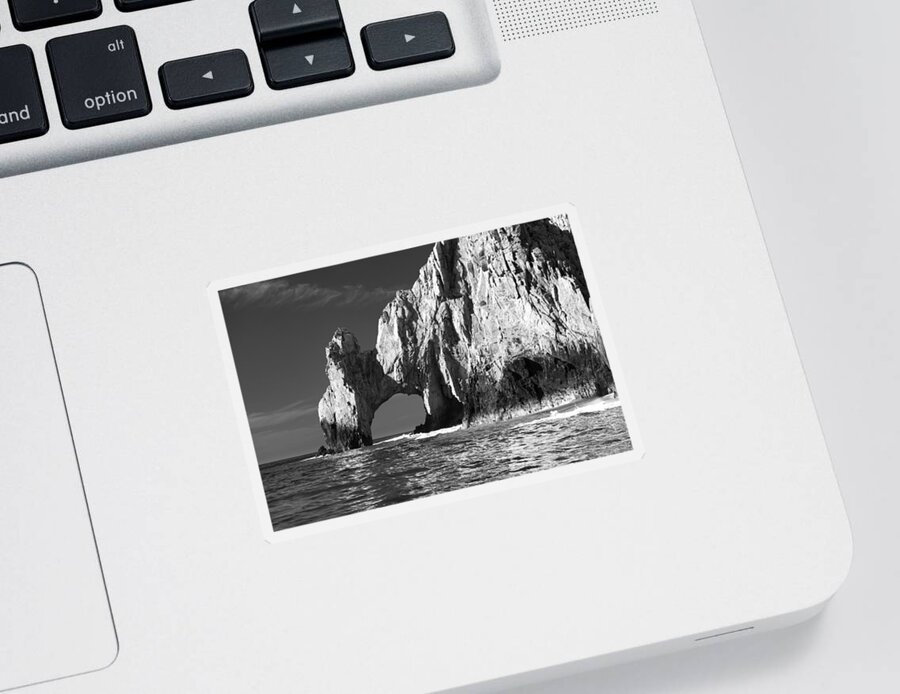 Los Cabos Sticker featuring the photograph The Arch Cabo San Lucas in Black and White by Sebastian Musial