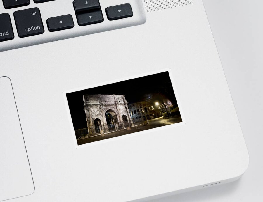 Rome Sticker featuring the photograph The Arch of Constantine and the Colosseum at night by Weston Westmoreland