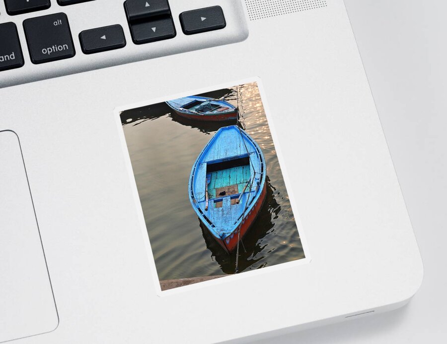 Blue Boat Sticker featuring the photograph The Blue Boat by Kim Bemis