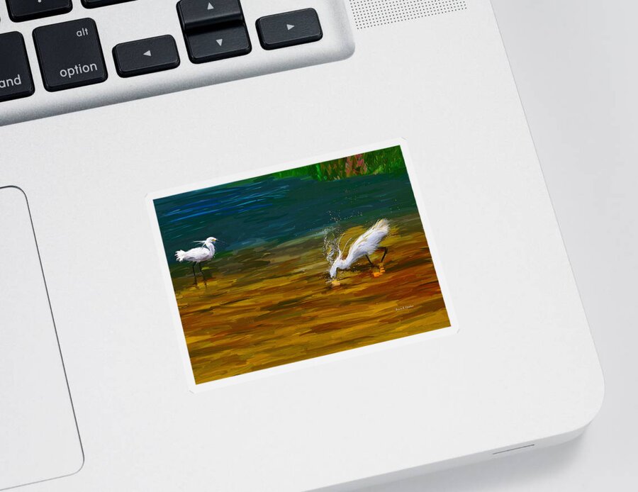 Egret Sticker featuring the painting The Catch by Angela Stanton