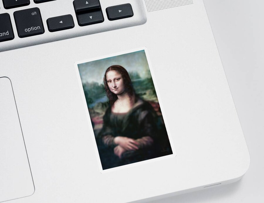 Leonardo Da Vinci Sticker featuring the painting The Dream of the Mona Lisa by David Bridburg