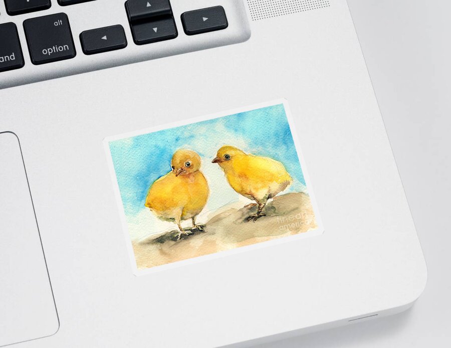 Chicks Sticker featuring the painting The gossiping chicks by Asha Sudhaker Shenoy