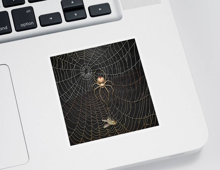 'beasts Creatures And Critters' Collection By Serge Averbukh Sticker featuring the digital art The Hunter and its Pray - A Gold Fly Caught by a Gold Spider by Serge Averbukh