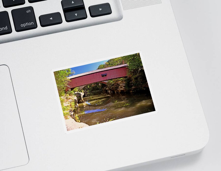 Covered Bridge Sticker featuring the photograph The Narrows Covered Bridge 1 by Marty Koch