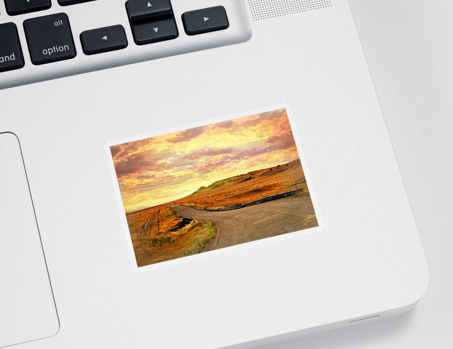 Sunset Sticker featuring the photograph The Road Less Trraveled Sunset by Marty Koch