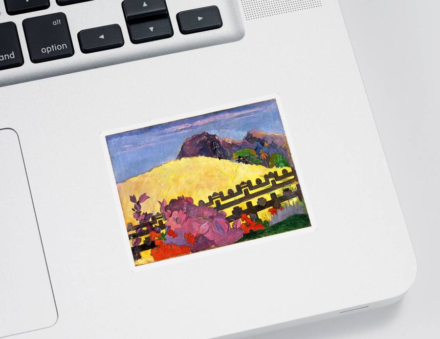 Paul Gauguin Sticker featuring the painting The Sacred Mountain. Parahi Te Marae by Paul Gauguin