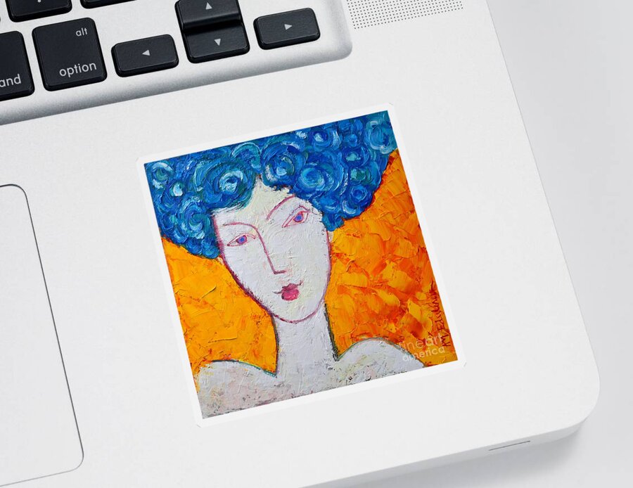 Portrait Sticker featuring the painting The Strength Of Grace Expressionist Girl Portrait by Ana Maria Edulescu