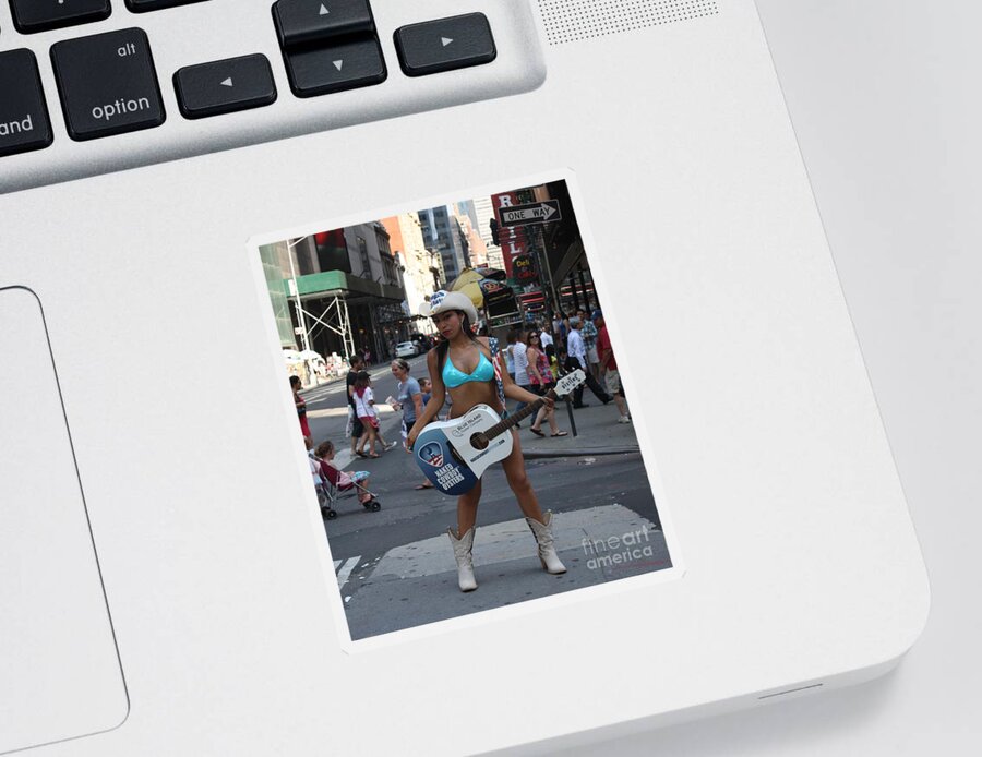 The Times Square Naked Cowgirl Sticker featuring the photograph The Times Square Naked Cowgirl by John Telfer