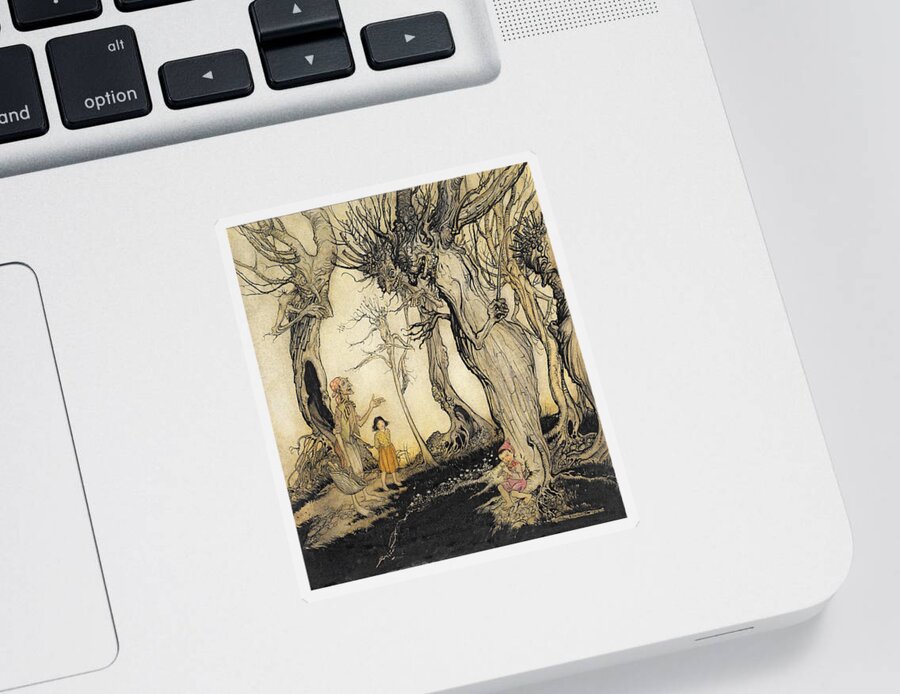 Fairy Tale Sticker featuring the drawing The Trees And The Axe, From Aesops by Arthur Rackham