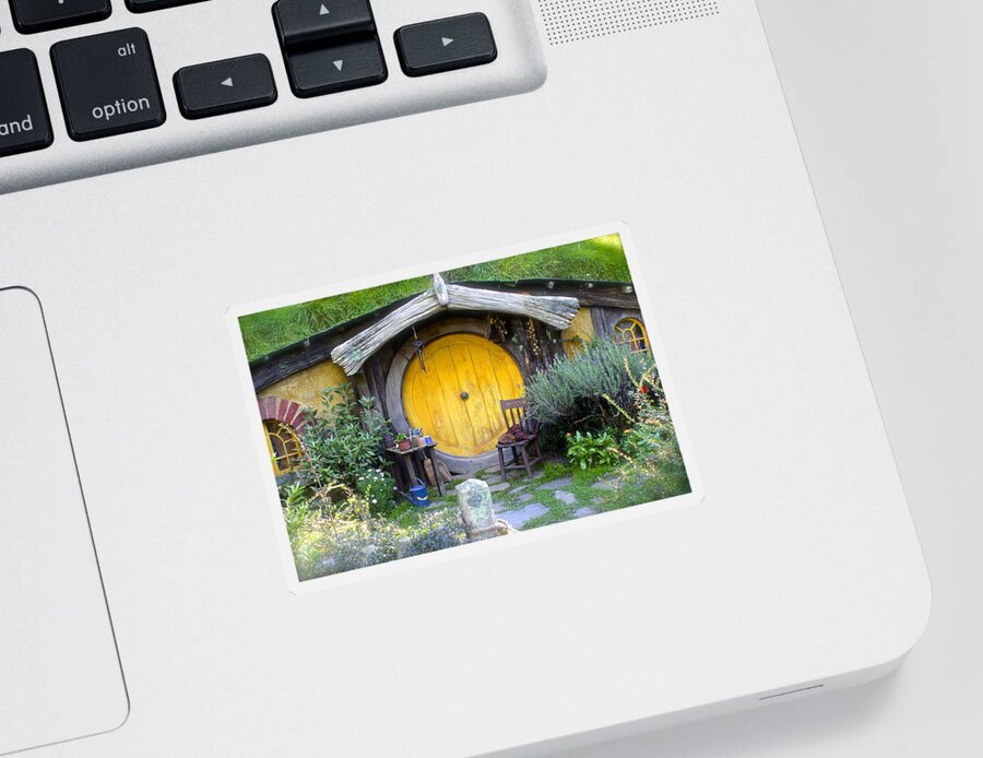 Frodo Baggins Sticker featuring the photograph Yellow Hobbit Door by Venetia Featherstone-Witty