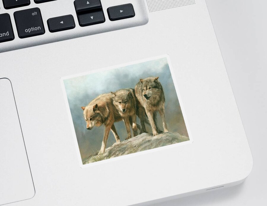 Wolf Sticker featuring the painting Three Wolves by David Stribbling