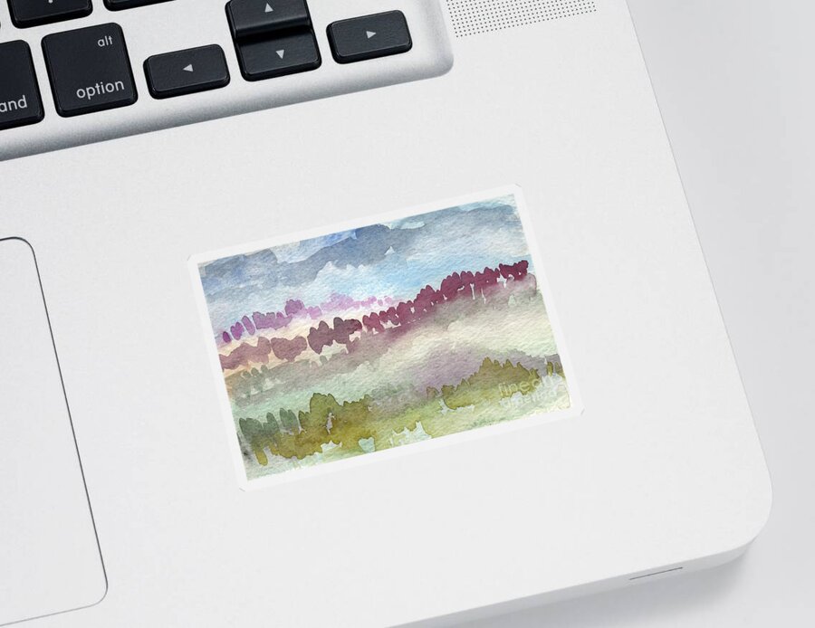 Abstract Landscape Sticker featuring the painting Through The Trees by Linda Woods