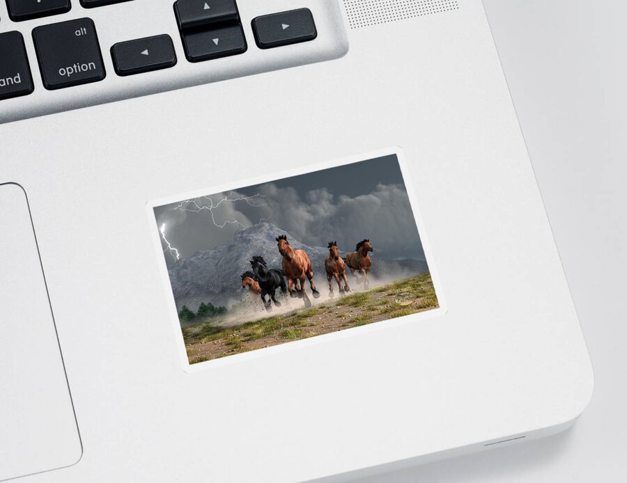 Horse Art Sticker featuring the digital art Thunder on the Plains by Daniel Eskridge