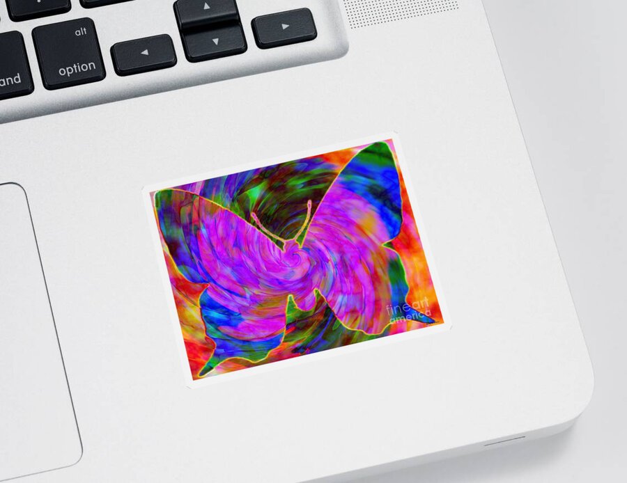 Fractal Art Sticker featuring the digital art Tie-dye Butterfly by Elizabeth McTaggart