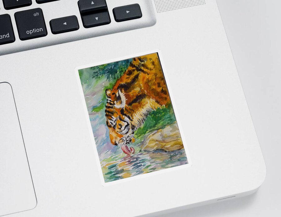 Tiger Sticker featuring the painting Tiger Drinking Water by Jyotika Shroff