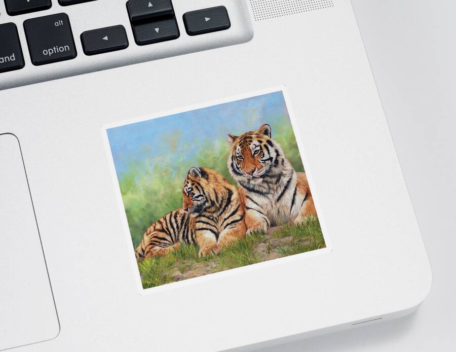 Tiger Sticker featuring the painting Tigers by David Stribbling