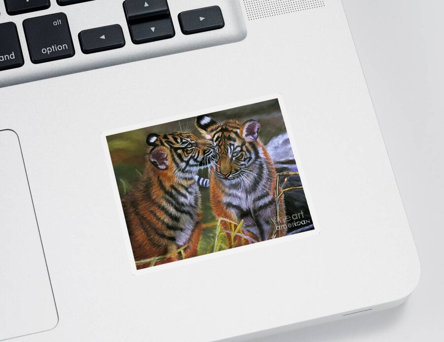 Tigers Sticker featuring the painting Tigers In Love Large Art Print by William Cain