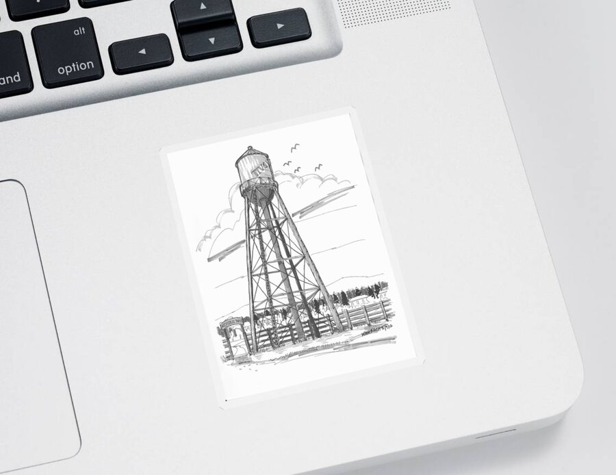 Tivoli Water Tower Sticker featuring the drawing Tivoli Water Tower by Richard Wambach