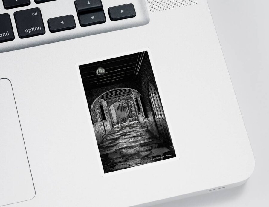Structures Sticker featuring the photograph To The Courtyard - BW by Christopher Holmes