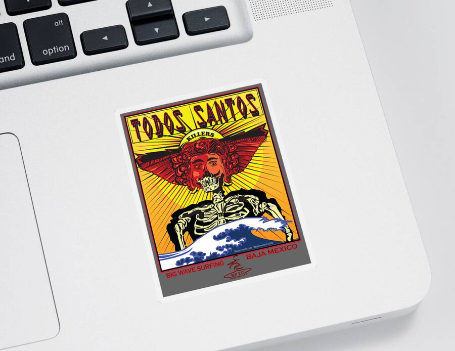 Surfing Sticker featuring the digital art Surfing Todos Santos Baja California Mexico by Larry Butterworth
