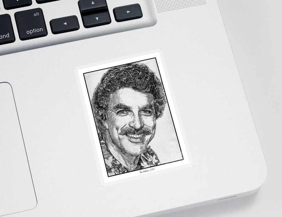 Tom Selleck Sticker featuring the drawing Tom Selleck in 1984 by J McCombie