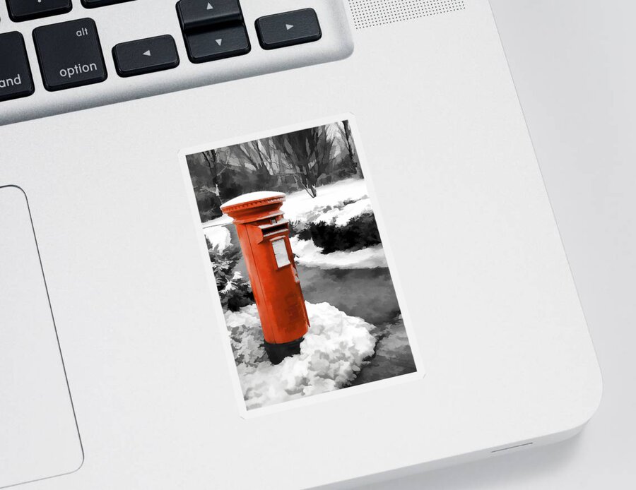 British Sticker featuring the photograph Painted effect - Traditional red post box by Sue Leonard