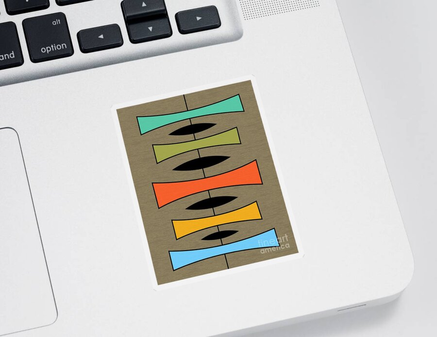 Mid-century Modern Sticker featuring the digital art Trapezoids 2 on Brown by Donna Mibus