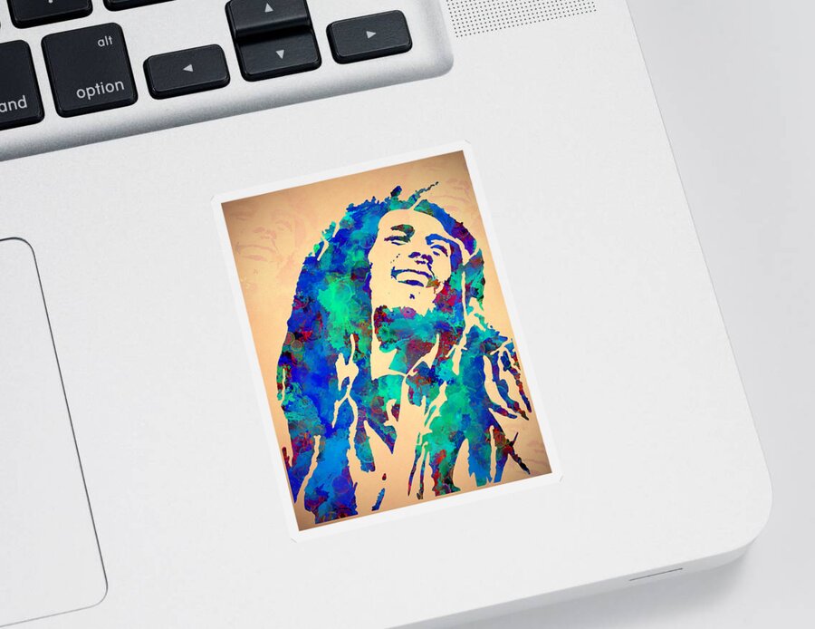 Bob Marley Sticker featuring the painting Tribute To Bob Marley watercolor painting by Georgeta Blanaru