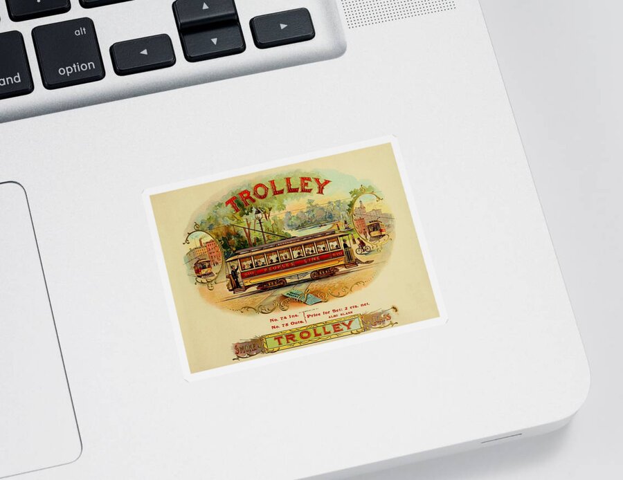 Trolley Sticker featuring the painting Trolley Vintage Cigar Advertisement by Movie Poster Prints