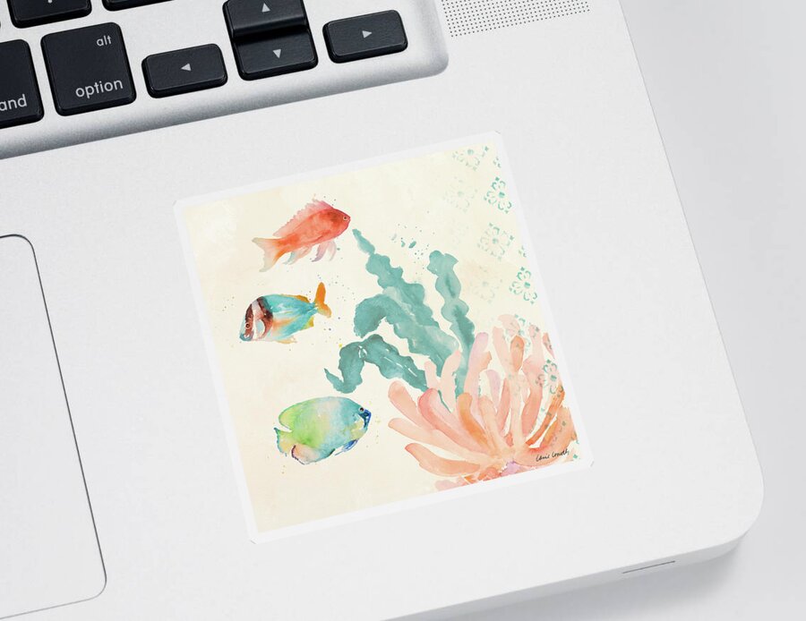 Tropical Sticker featuring the painting Tropical Teal Coral Medley I by Lanie Loreth