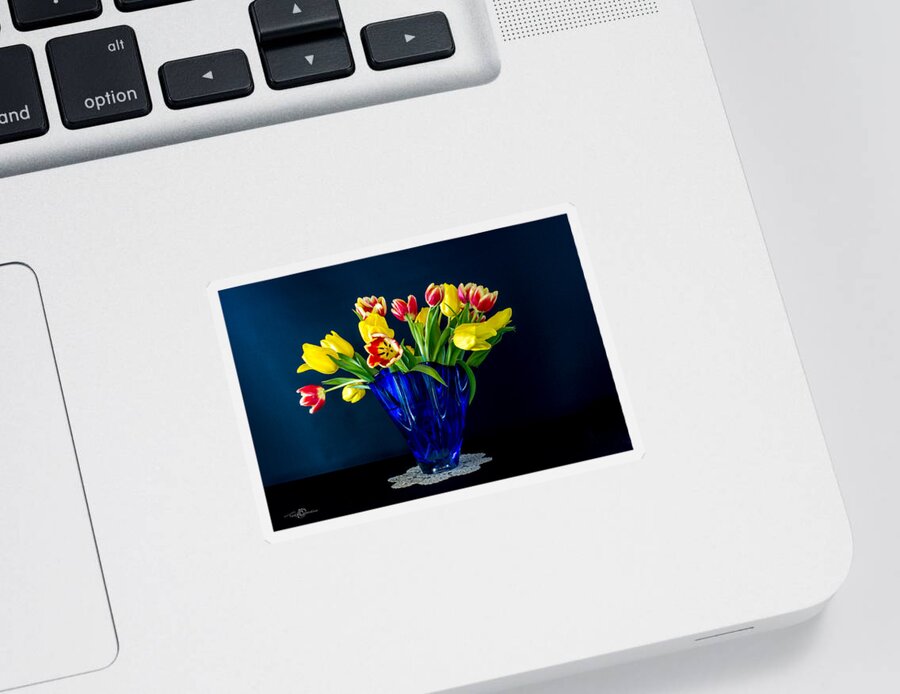 Tulips In Blue Sticker featuring the photograph Tulips in Blue by Torbjorn Swenelius