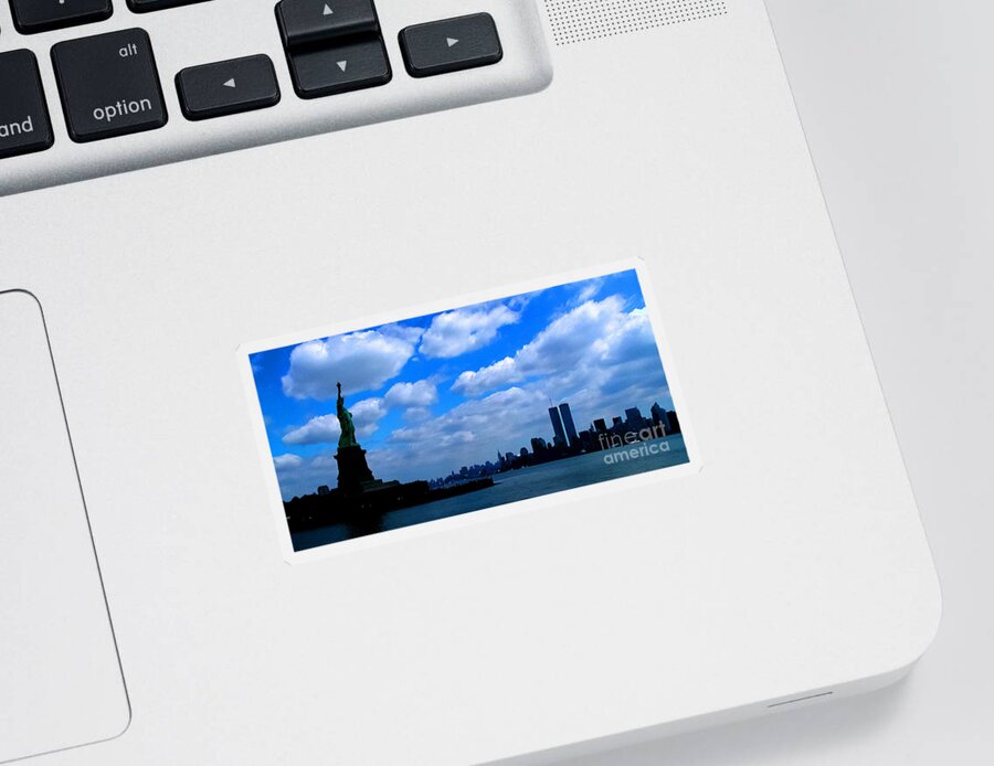 New York Sticker featuring the photograph Twin Towers in Heaven's Sky - Remembering 9/11 by Tap On Photo