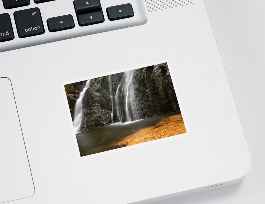Waterfall Sticker featuring the photograph Twirling Leaves at Moss Glen Waterfall by Juergen Roth