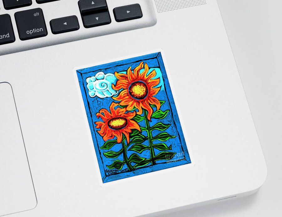Sunflower Sticker featuring the painting Two Orange Sunflowers II by Genevieve Esson