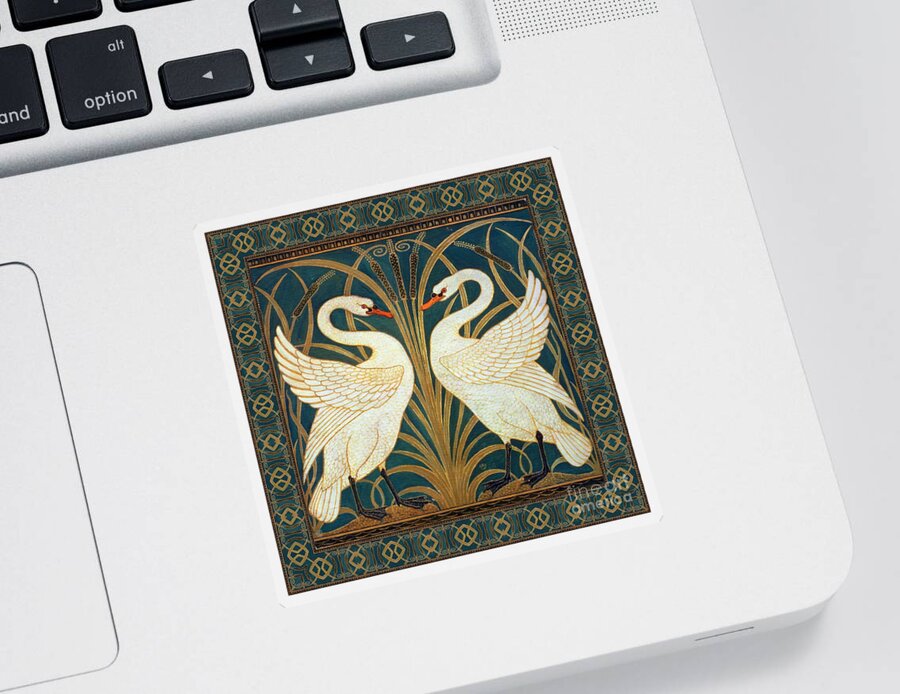 Walter Crane Sticker featuring the painting Two Swans by Walter Crane