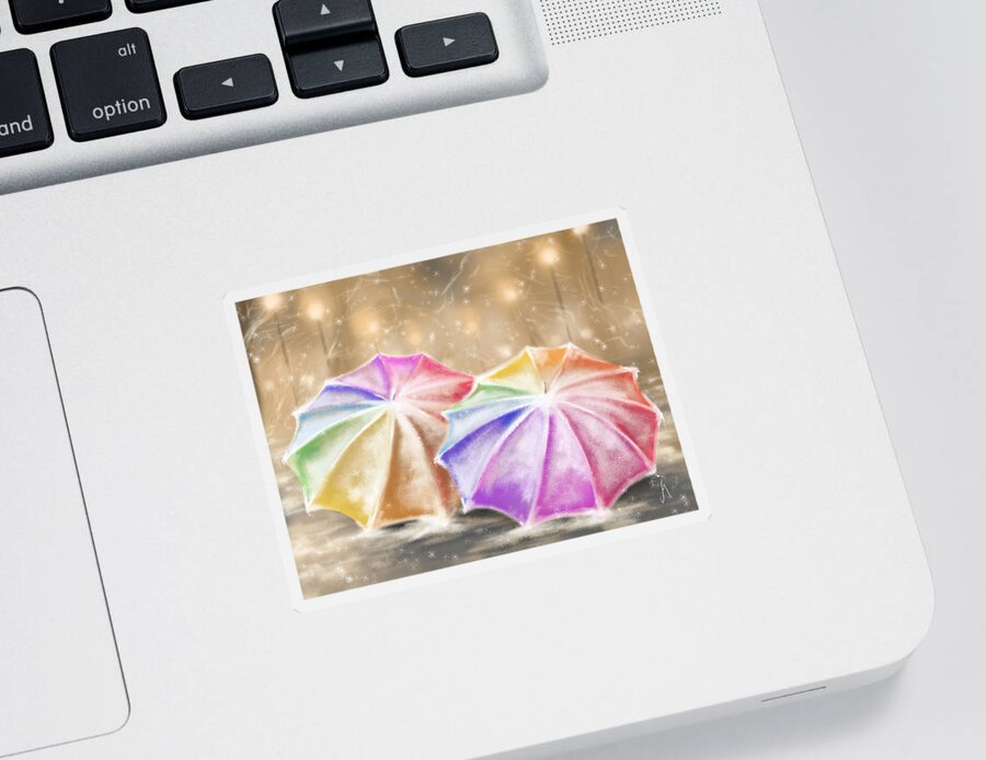 Umbrellas Sticker featuring the digital art Umbrellas by Veronica Minozzi