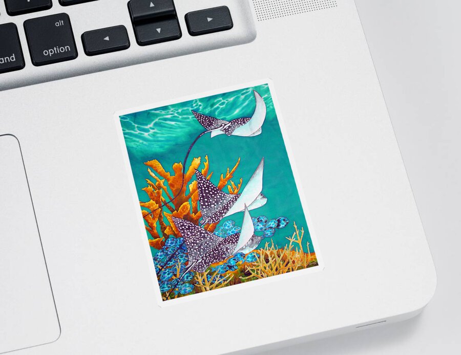 Eagle Ray Sticker featuring the painting Under the Bahamian Sea by Daniel Jean-Baptiste