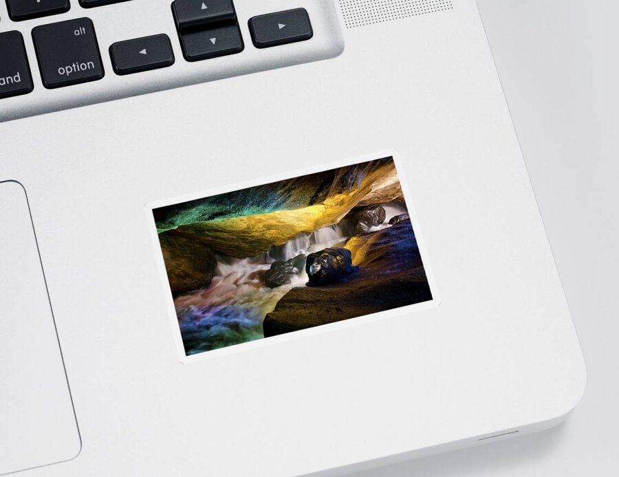 Cave Sticker featuring the photograph Underground waterfall 2 by Mark Papke