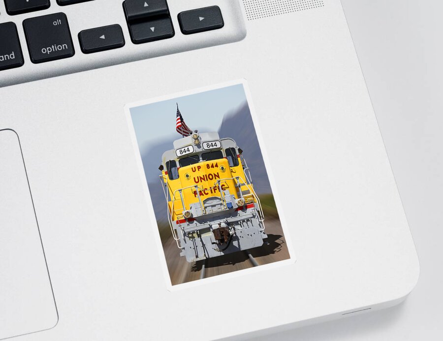 Transportation Sticker featuring the photograph Union Pacific 844 on the Move by Mike McGlothlen
